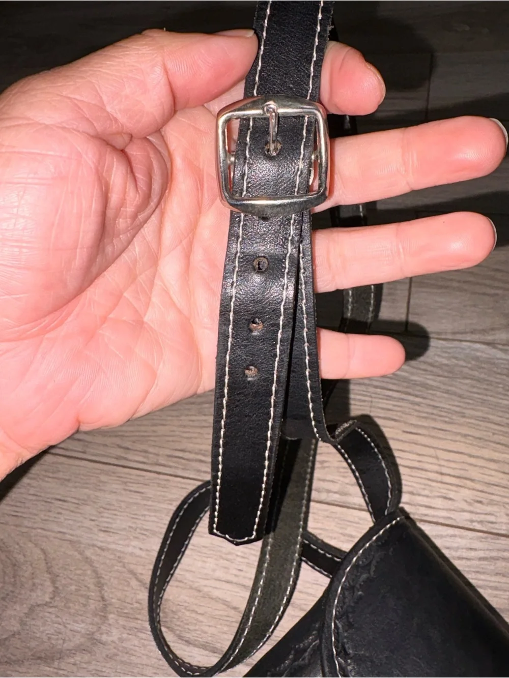 Classic Black Leather Buckle Crossbody - Picture 10 of 11